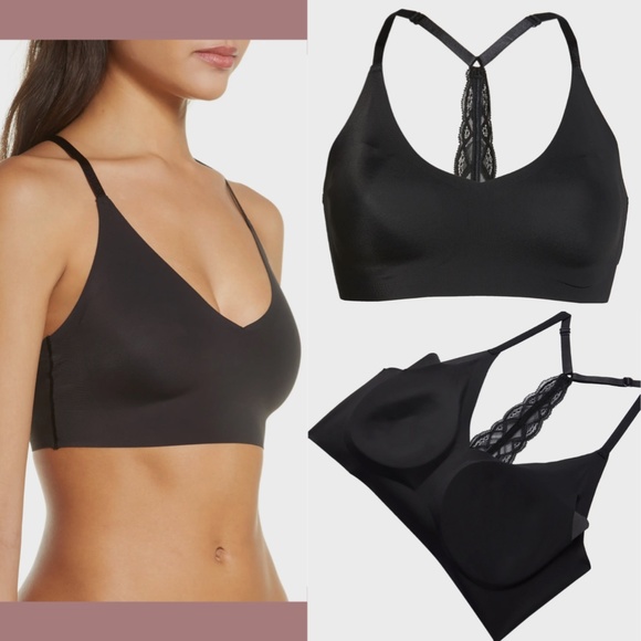 NEW $52 True & Co‎ [ XL ] Triangle Lace Racerback Bralette in Black - Picture 2 of 9